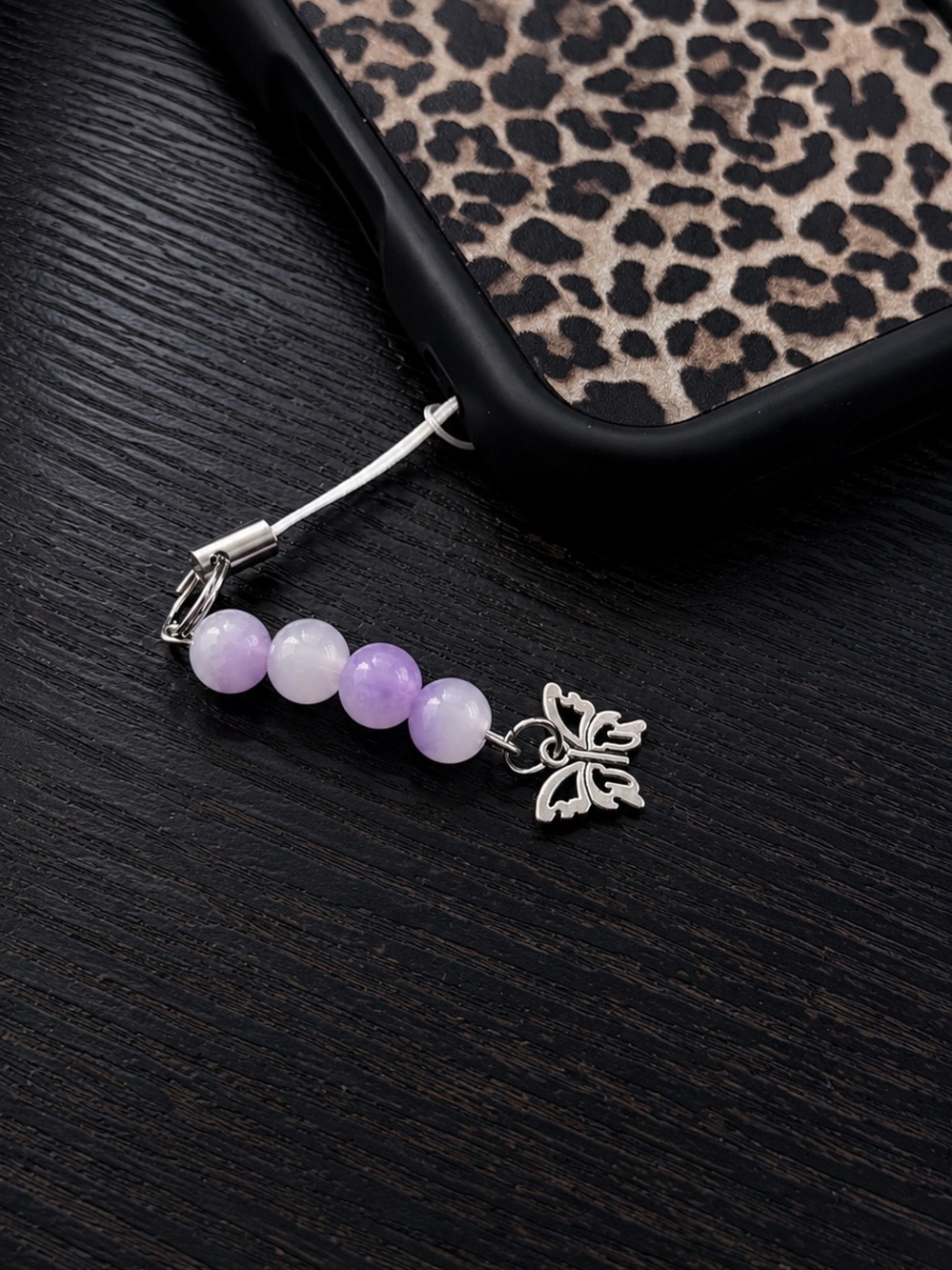 Lilac Bead Butterfly Phone Charm by